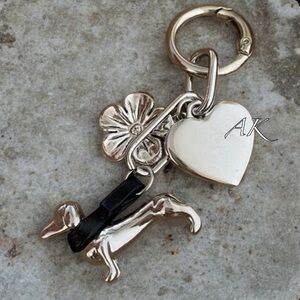 Dachshund Bag Charm Keychain w/ Heart and Flower Accents 🐾 Doxie Wiener